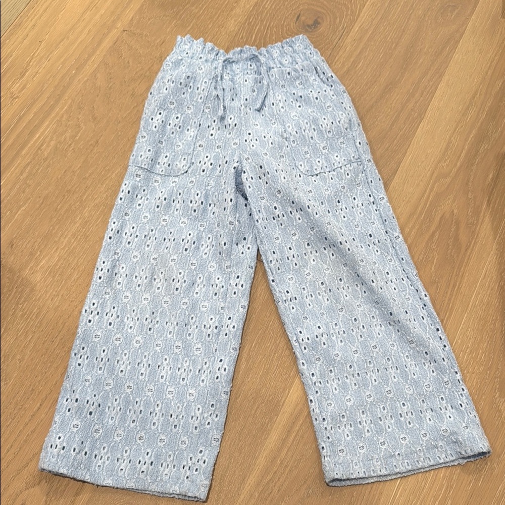 Zara Light Blue Eyelet Wide-Leg Pants size 6